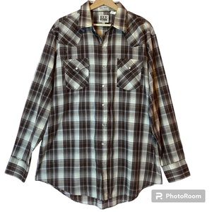 ELY CATTLEMAN MEN’S LONG SLEEVE WESTERN PLAID SNAP SHIRT XLT
